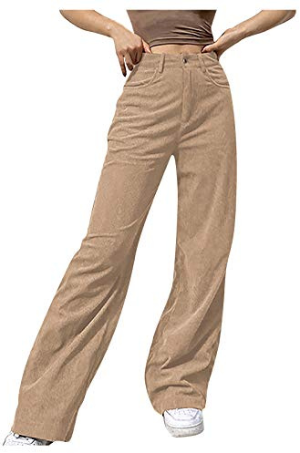 Chic och eleganta dambyxor med hög midja, vinterbyxor med rak passform | Slim High Waist Jeans för kvinnor, manchester, med fickor, enfärgade loungewear varma tjocka slacks, benbredd