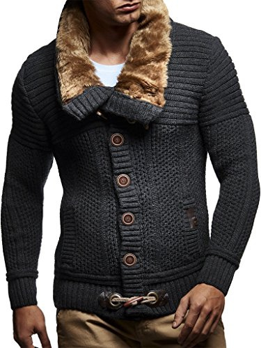 Leif Nelson Giacca Uomo in Maglia Cardigan Collo a Scialle LN-7100 Antracite Medium