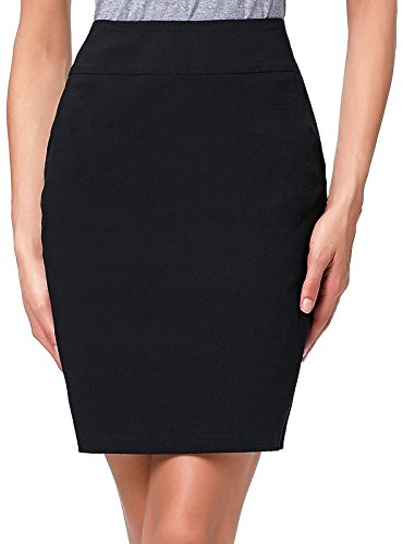 Kate Kasin Women's Black Skirt Stretch Knee Length Pencil Skirts High Waisted Slim Fit Business Casual Skirt Small