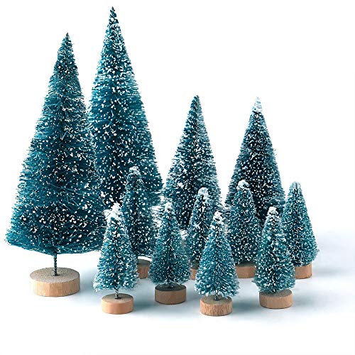 KUUQA 28Pz Mini Modello Alberi da Neve Gelo Spazzola per Bottiglie Alberi Alberi di Natale in plastica Ornamenti da Neve in Inverno Alberi da Tavolo Modello per Decorazioni per Feste Natalizie