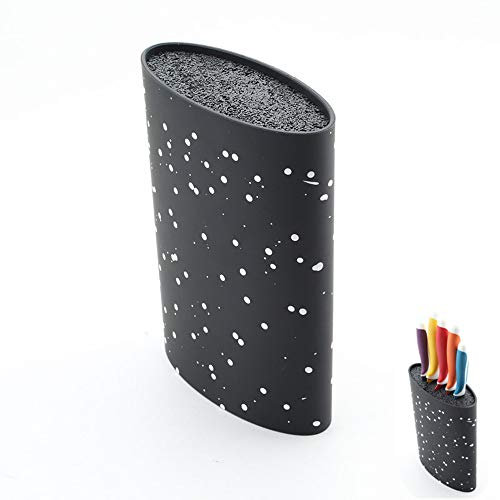 Ceppo portacoltelli universale senza coltelli | Conveniente per riporre vari coltelli e utensili da cucina con setole lavabile e removibile Black oval Black