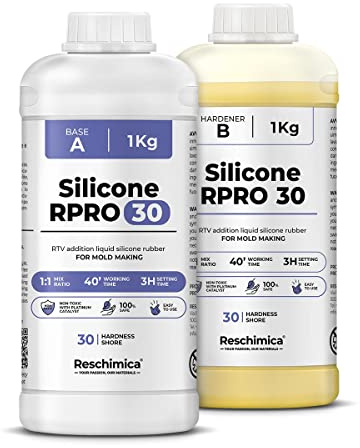 RESCHIMICA Silicone per Stampi Alta Durezza R PRO 30 (2 kg) Gomma Siliconica per Stampi Atossica Facile da Usare 1:1 Silicone Liquido Alta Resistenza per Colata Resina Gesso Modellismo e DIY