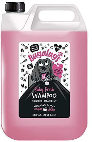 BUGALUGS Baby Fresh Dog Shampoo 5 Litre grooming products for smelly dogs with baby powder scent, best puppy shampoo baby fresh, shampoo and conditioner, Vegan pet (5 Litre)