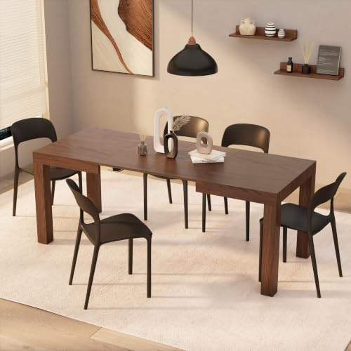 Mobili Fiver, First Extendable Table, 47.2(78.7) x31.5 in,Walnut, for 6-8 People, Expandable Dining Table for Kitchen, Living Room, Italian Furniture