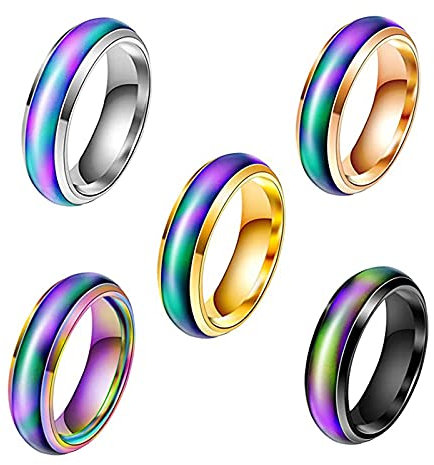 5 Stück Stimmung Ring, Mood Ring, Stimmungsringe, Farbwechselring, für Männer, Frauen, Modeschmuck, Alltag, Party, Geburtstag, Valentinstag, Geschenk, Reise
