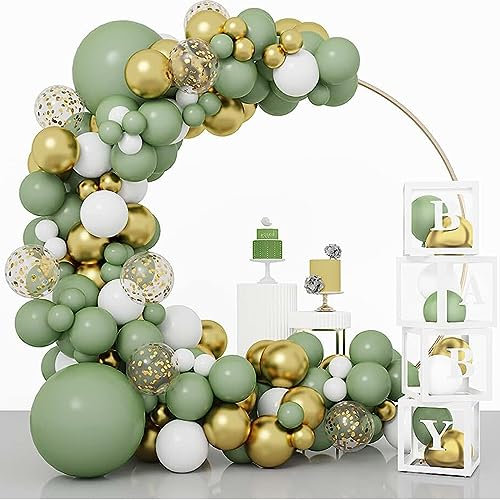 124 palloncini ghirlanda, verde e oro, palloncini con coriandoli, in lattice, verde, per compleanni, matrimoni, decorazioni per feste