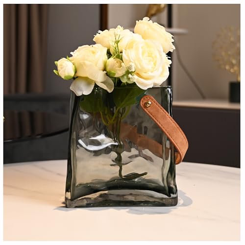 Kaitnax Handbag Shape Glass Flower Vase Thickened Glass Clear Vase for Home Décor Bookshelf Tabletop Indoor Office Desk Bathroom