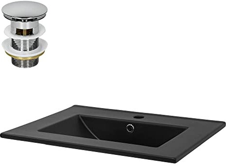 ML-Design Lavabo en Céramique Noir Mat 61,5x17,5x47 cm, Rectangulaire, avec Bouchon de Vidange 1 1/4, Trop-Plein et Trou pour Robinet, Vasque à Encastrer Moderne, Évier Lave-Mains Salle de Bain