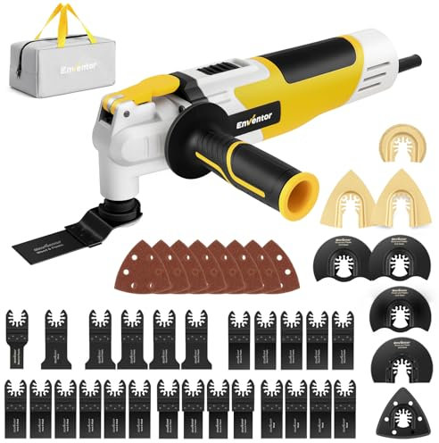 Enventor Multiherramienta Oscilante, 280W Herramientas Oscilantes 15000-22000OPM, 6 Velocidades Variables, Ángulo de Oscilación 3°, Mango Auxiliar, 42 Accesorios, para Cortar, Lijar, Raspar