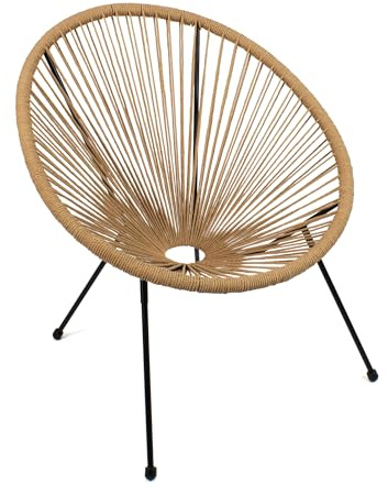 THE SECRET HOME - Silla Acapulco en Ratán para Jardín - Silla de Acero - Asiento de Exterior para Balcón, Terraza y Jardín (Natural)