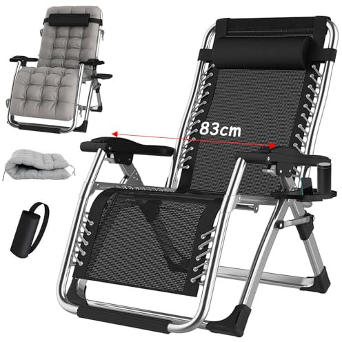 TYGYSDO gartenliege liegestuhl klappbar campingstuhl gartensessel Outdoor hochlehner verstellbar relaxsessel Liege Camping sonnenliege Garten 200kg (Silbrig, 83cm)