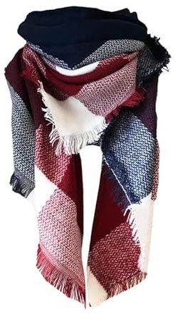 EOAMGO Schals & Tücher für Damen, Schal Damen, Schals für Damen, Halstuch Damen, Dreieckstuch Damen, Herbst- und Winterschal, karierter Schal, Schal aus Wollimitat (Navy blau)