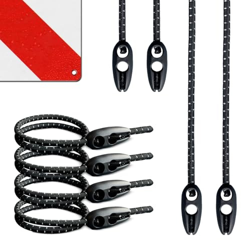 Uppsättning om 4 spännlinor för att fästa varningspaneler | gummispännare, varningsskylt, justerbar längd (svart, 100 cm)