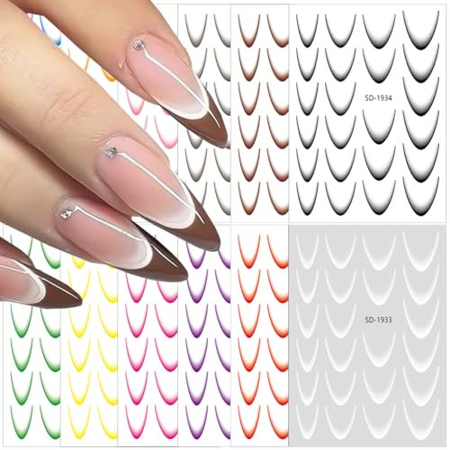 Calkkrer 12 adesivi colorati French Line Nail Sticker, gradiente per unghie French Tip, accessori per nail art 3D