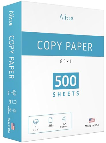 Printer Paper - 8.5 x 11 White Letter Size Copy Paper, 1 Ream 500 Sheets 20 lb Printing Paper for Documents Writing, Drawing, Smooth, 92 Bright | Home, School, Office Supplies | Made in USA