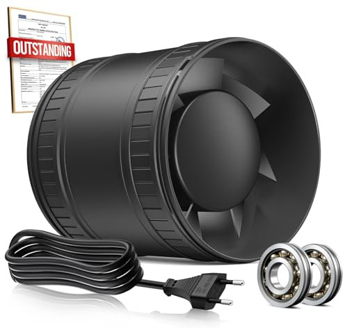 BUMSOU Rohrventilator 100mm, Leise Rohrlüfter mit Doppelkugellagermotor Überhitzungsschutz, 32dB 130m³/h Rauchabzug Ventilator, Inline Abluftventilator, Kanalventilator für Bad WC Gewächshaus Zelt