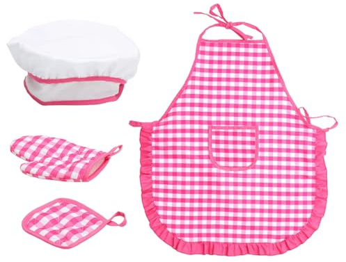 Huipalon Kids Aprons Set Kids Chef Outfit with Toddler Apron, Chef Hat,Cooking Mitt and Heat Resistant Pad Kid Aprons for Cooking Baking Painting