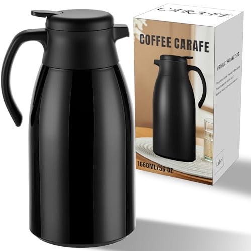 PARACITY 58oz/1.6L Thermal Coffee Carafe with Stainless Steel Liner, Carafes for Keeping Hot, Double Walled Vacuum Insulated Um for Coffee & Tea, Home & Office