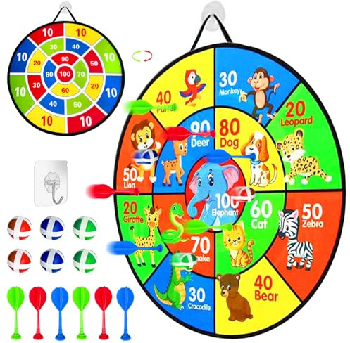 Set di freccette con bersaglio a doppia faccia, giochi per feste per interni ed esterni, giocattoli regalo per 3, 4, 5, 6, 7, 8, 9, 10, 11, 12+ anni, ragazzi e adulti (prodotti animali, 66 cm)