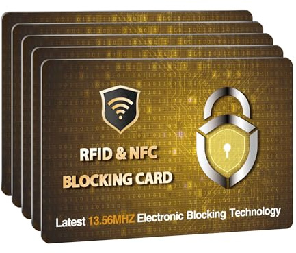 SaiTech IT 5 Pack RFID Blocking Card, Protector for Entire Wallet, Purse, and Debit Credit Cards from NFC Contactless Theft for Men & Women - PL Golden
