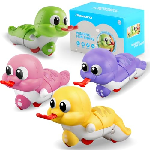 Jiakora 4 pièces Jouet à remonter Le Serpent, Bébé Horloge Voiture Ensemble à partir de 1 an garçons et Filles, Cartoon animé Ramper, Jouet Antistress, Cadeau pour Les Enfants de Plus de 18 Mois