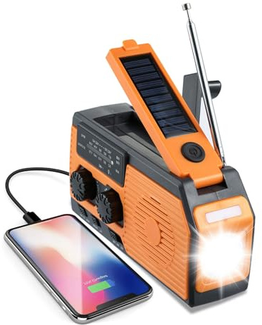 Manivela De Radio Meteorológica 5000mAh Radio De Emergencia Portátil Radios con Solar Recargable SOS Alarma USB Radios De Camping Al Aire Libre con Lámpara De Lectura con Linterna