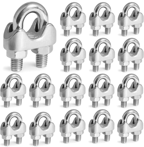PYEUIFT 20 Pezzi M5 Morsetti Serracavo in Acciaio 304 per Funi Metalliche Morsetti per Cavo Acciaio M5 con Dado di bloccaggio in Acciaio Inox con Dadi di bloccaggio per Fune da Giardino