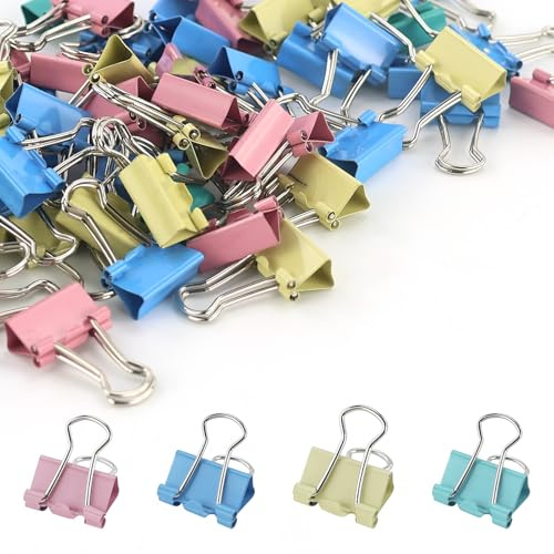 60pcs Mini Binder Clips,Metal Binder Clips,Small Bulldog Clips,Colourful Foldback Clips,Paper Clips for Home School Office(15mm