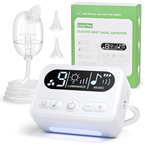 Nasal Aspirator for Baby, 68 KPa Strong Suction & 9 Suction Levels Nose Sucker, Electric Nose Cleaner for Toddler & Newborn, Soothing Light & Lullabies, BPA Free Silicone Tips