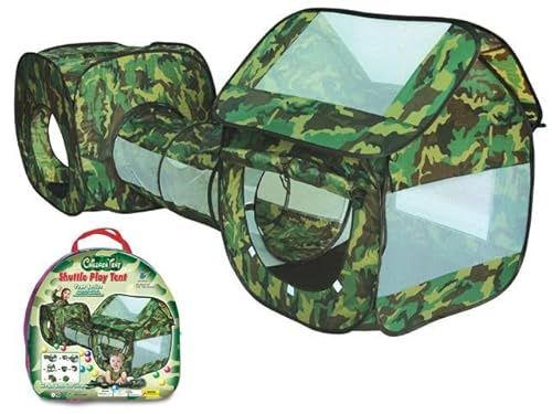 3 Piece Army Camouflage Kids Pop Up Tent Set – Includes Main Unit Cube & Tunnel – 240cm Foldable Playhouse for Indoor Outdoor Use – Adventure Toy for Boys & Girls