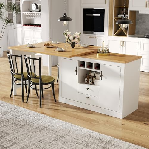 Ligterra Ausziehbarer Bartisch, Bartisch mit Stauraum, Hochtisch Kücheninsel, 360° Drehbare Essbar, mit LED-Beleuchtung, für Wohnzimmer, Esszimmer, 120-180 * 40 * 76cm (Weiß)