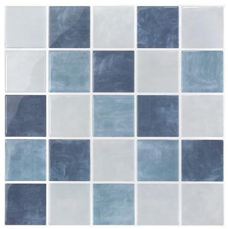 Commomy Gruesas Azulejos Adhesivos Cocina Gris Azulado, 10-Piezas, 30.5 x 30.5cm, Baldosa Vinilo Cocina Pared Autoadhesivos 3D, Salpicadero Adhesivas para Pared Cocina Baño y Metro