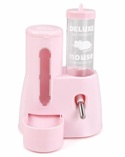 Comedero y Bebedero Automático para Hámster, 2 En 1, Botella de Agua de 125 ml, Adecuada para Chinchillas, Cobayas, Ratas, Enanos, Jerbos y Otros Animales Pequeños (Rosa)