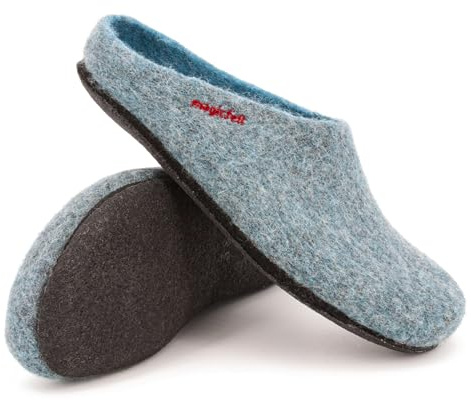 Magicfelt Filttofflor 709 tillverkad av 100 % merinoull | Toffel för kvinnor och män med anatomiskt formad filtlatexsula – tillverkad i Tyrolen, Bomullssten, 44 EU
