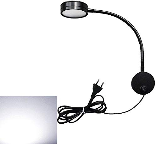 Youngine Lámpara de lectura 5W con enchufe e interruptor de encendido / apagado, Cuello de cisne flexible Luz de lectura LED de cabecera Lámpara de pared de dormitorio, 6000K (Negro - blanco frío)