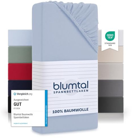 Blumtal® Basics Spannbettlaken für Topper 90x190 cm Jersey im 2er Set - Bettlaken 90x190 cm aus 100% Baumwolle - Oeko-TEX zertifiziertes Spannbetttuch 90x190 cm - Topper Spannbettlaken - Hellblau