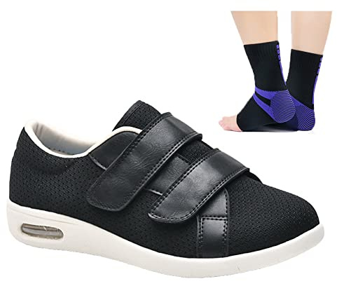 Aocase Orthopedique Diabetique Chaussures Femmes Oedeme Chaussons Âgée Réglable Pieds Enflés L'arthrite Chaussures Antidérapante Respirant Orthopedique Chaussures de Sport,Noir,40EU