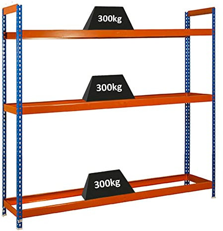 PROREGAL Reifenregal Big Metal Shark No. 6 | HxBxT 200x120x45cm | 3 Ebenen | 15 Reifen | Blau Reifenständer Garagenregal/Orange