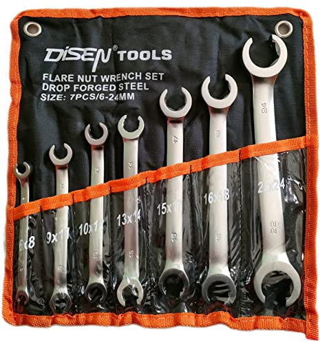 MIRSTORE SERIE 7 CHIAVI ESAGONALI APERTE DA 6 A 24 mm PER RACCORDI TUBI FRENI AUTOVETTURA