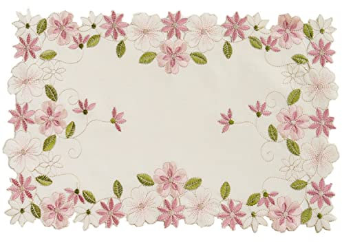 2pack Embroidered Rectangle Lace Doiliess, European Pink Floral fabric placemats Vase mat for Kitchen Party Wedding Tableware Decoration,43cm x28cm