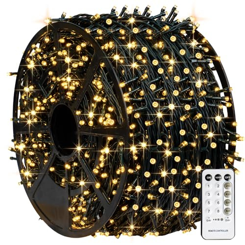 TW SHINE Christmas Lights, 1000 LED 328FT Christmas Tree Lights Plug in with 8 Modes, Remote Waterproof Christmas String Lights Outdoor Indoor Decorations for Xmas Party Yard Decor, Warm White