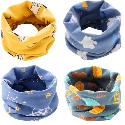 FGen 4 Stück Kinder Loop Schals, Kinder Schals Baby Jungen Mädchen, Baumwolle Schöner Halstücher Halstuch Nackenwärmer für Winddicht Warm Multifunktionstuch Rundschal für Winter Herbst Frühling