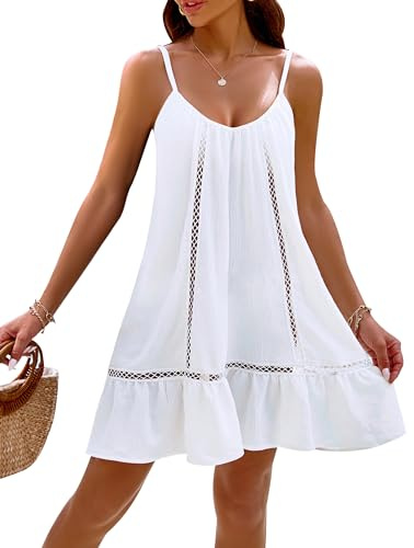 Blooming Jelly Womens Bathing Suit Cover Up Swim Cover Ups Beach Dresses Spaghetti Straps Sundresses (S, White)