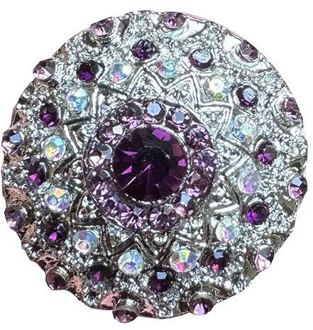 3 Stück grosse silber Metallknöpfe mit lila rosa Strass 28mm