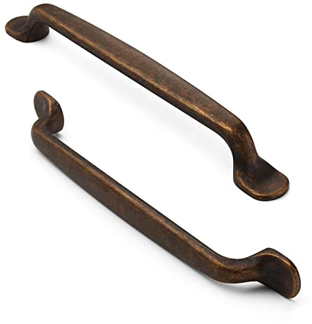 FURNIWARE Set di 10 maniglie per mobili vintage in ottone antico - Distanza tra i fori: 160 mm - Per cucina, cassetto, armadio da cucina