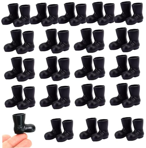 Wedhapy Mini Shoes 20 Pair 1:12 Scale Simulated Mini Santa Boots Black Doll Shoes for Dollhouse Christmas Decorations, Crafts, Micro Landscape Dollhouse Accessories Décor