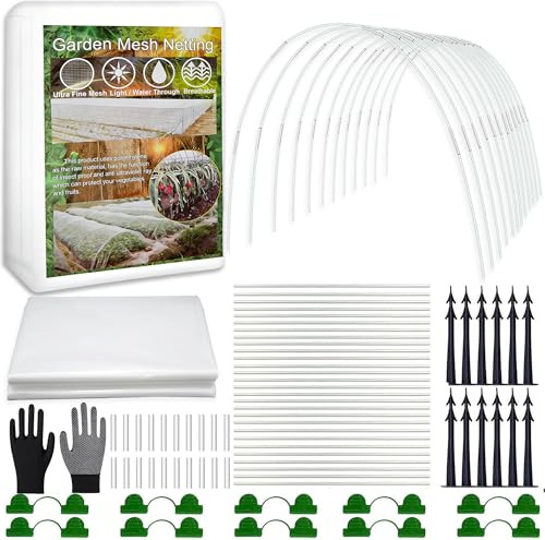 30 arcos de túnel de plantación, 2,5 x 15 m red antiinsectos, túnel de película para cama elevada, red para verduras de jardín, red de protección de plantas, red para plantas