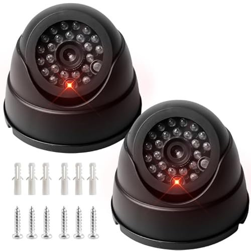 Lot de 2 caméras factice - Support mural - Caméra de surveillance factice - Avec LED rouge clignotante - Fausse caméra de surveillance - Pour l'intérieur et l'extérieur - Noir