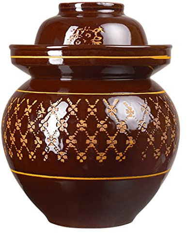 vaso di fermentazione. Vaso in ceramica cinese tradizionale con coperchio, grande kit di fermentazione cinese tradizionale coccio con coperchio a tenuta d'acqua(9KG)