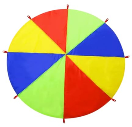 Kids Play Rainbow Parachute, Multicolored Play Tent with 8 Handles, for Children Gymnastic Cooperative Play and Outdoor Playground Activities (6 Feet)